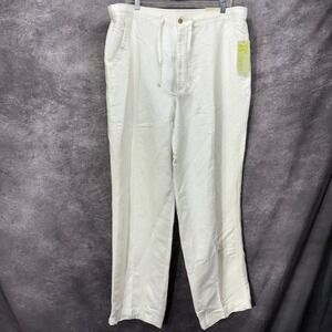 Cubavera White Linen Blend Pants Mens XL Drawstring Straight Leg Vacation